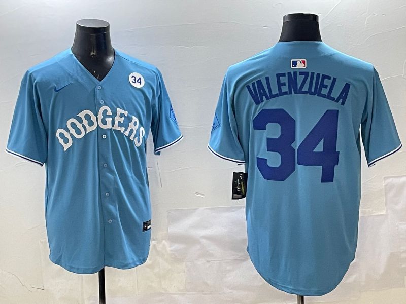 Men Los Angeles Dodgers #34 Valenzuela Light Blue Joint Name 2025 Nike MLB Jersey style 31618->los angeles dodgers->MLB Jersey